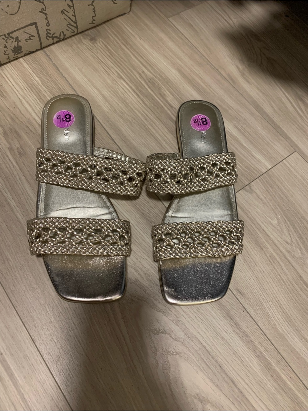 Calvin Klein Metallic Braided Double-Strap Slide Sandals - Gold